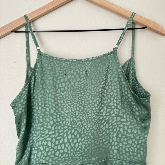 Lulu's Women's Green Midi Dress Cowl Neck Slit Satin Cheetah Print Size Small - Picture 8 of 12